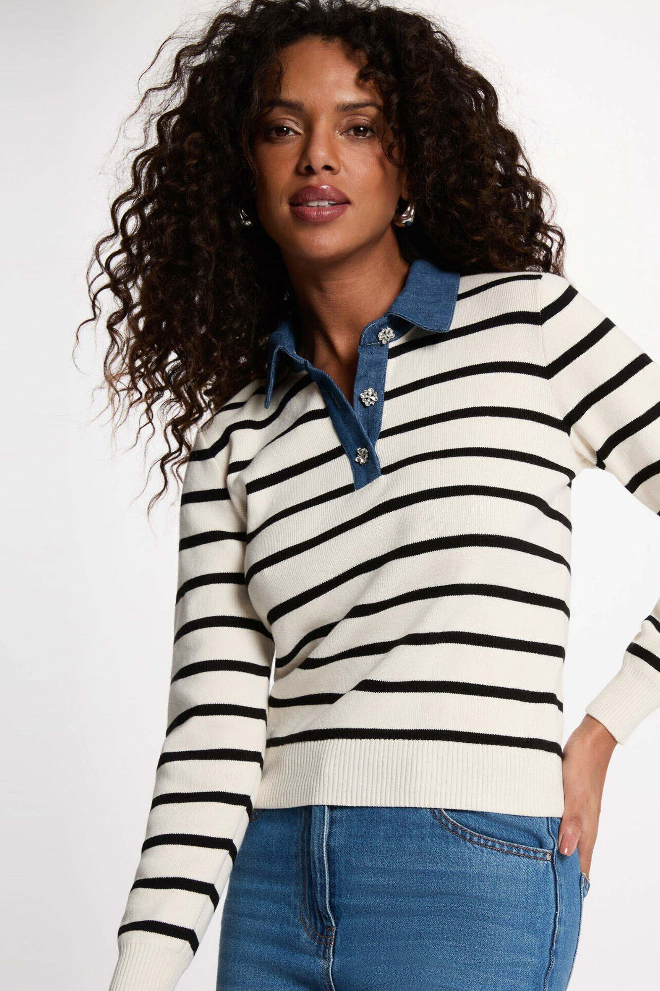 Morgan Jersey de rayas con cuello vuelto