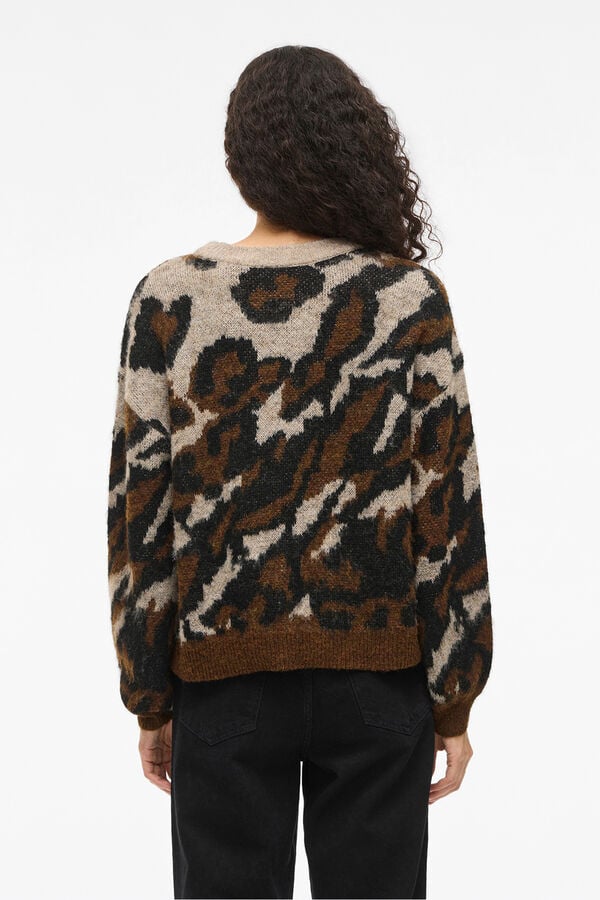 Vila Camisola de malha jacquard com lã Castanho