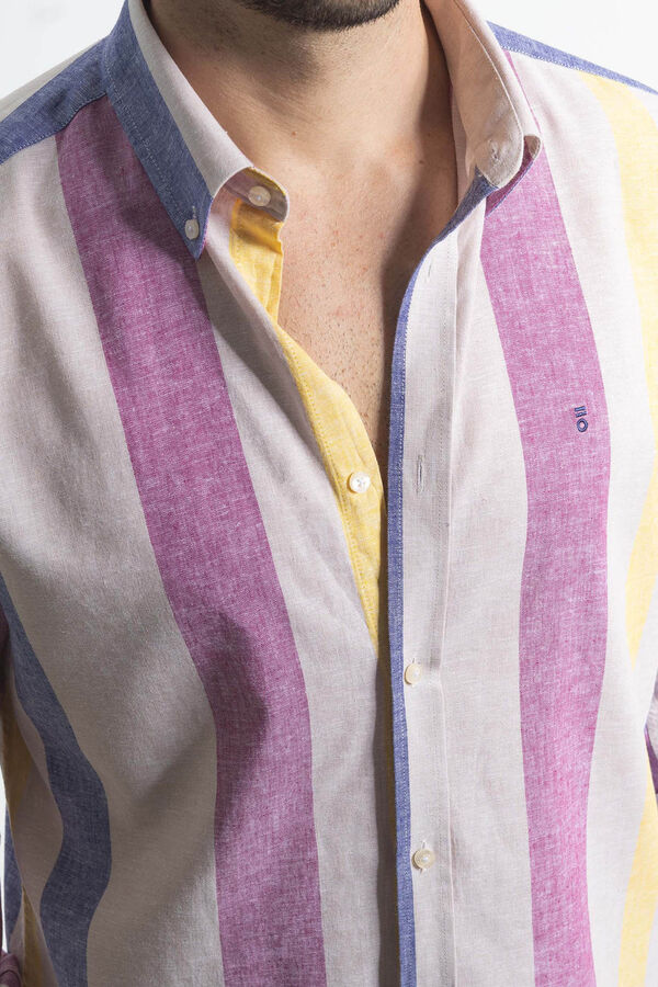 Cortefiel Camisa rayas lino Estampado beige