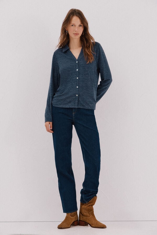 Cortefiel Jersey-knit knit shirt Navy