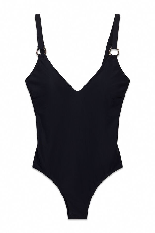 Cortefiel Shaping swimsuit with rings Black