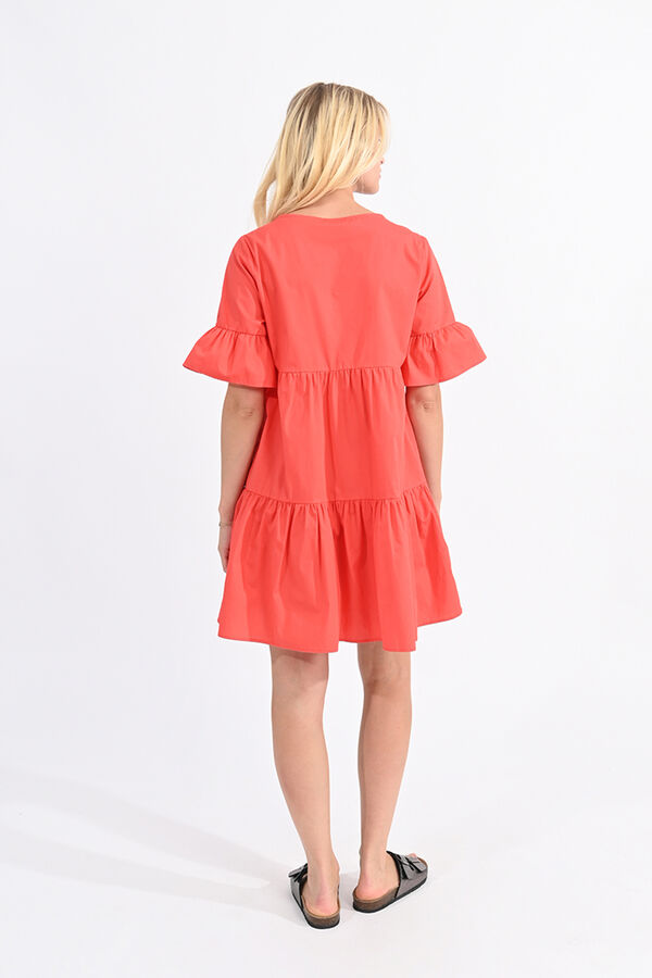 Cortefiel Short-sleeved dress with ruffles Red