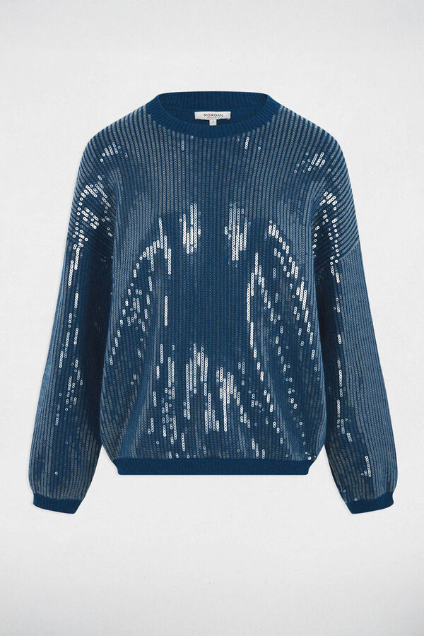 Morgan Camisola de lantejoulas com gola redonda Azul