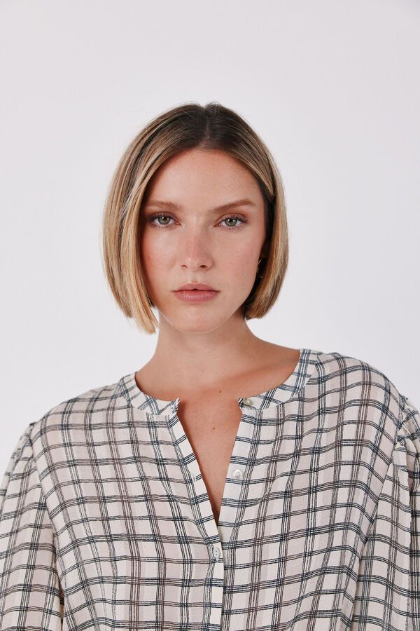 Cortefiel Plaid print blouse Printed beige