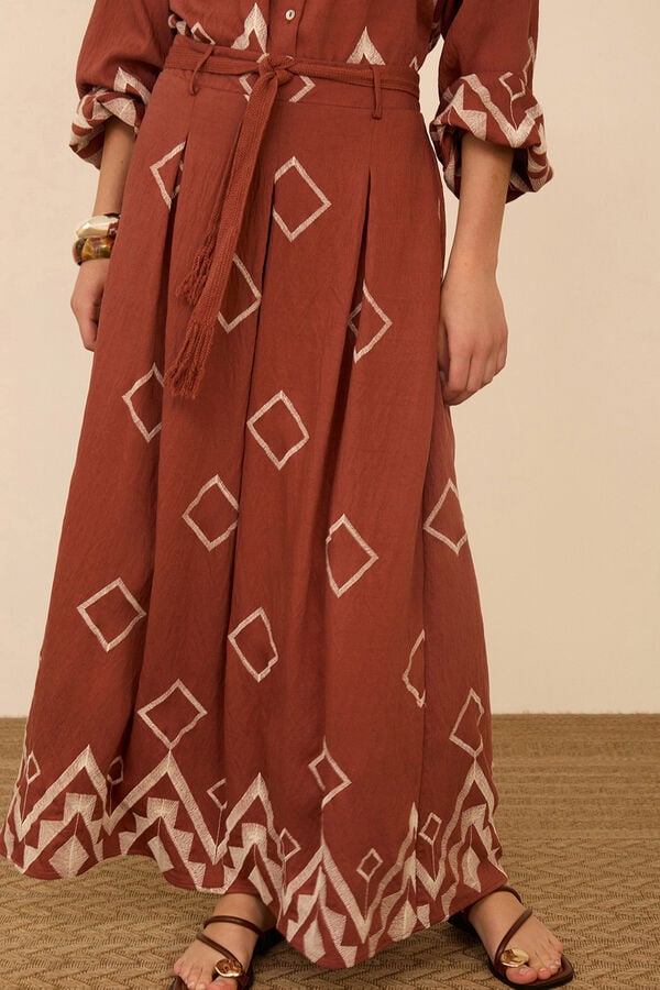 Meisie Embroidered long skirt Pink