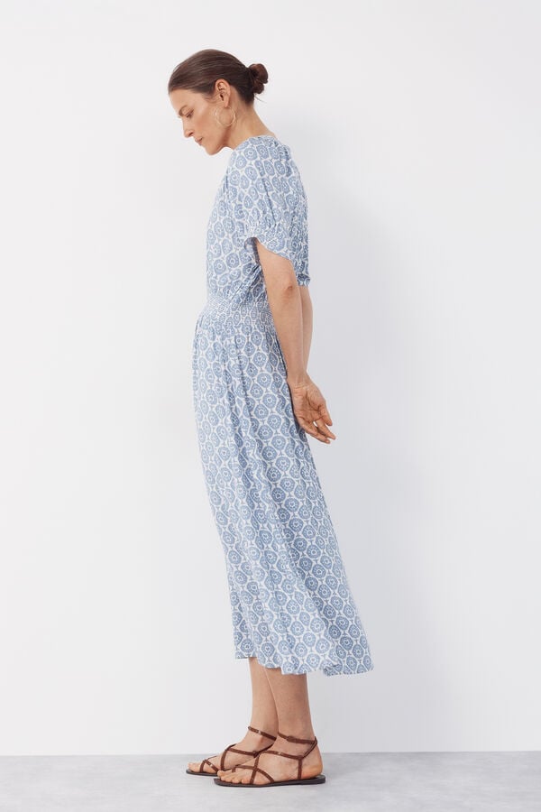 Cortefiel Short-sleeved dress Printed blue