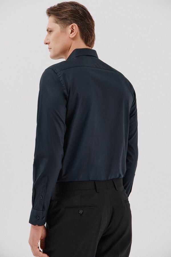 Cortefiel Plain tencel cotton dress shirt Black