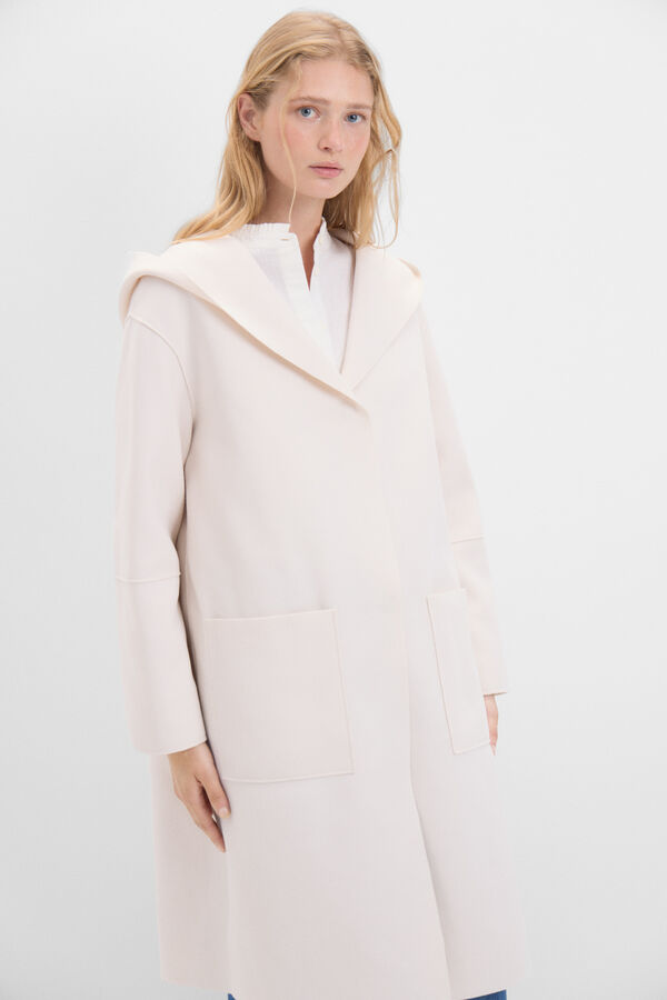 Cortefiel Lightweight fabric hooded coat Ivory