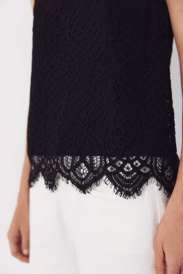 Cortefiel Top guipur Black