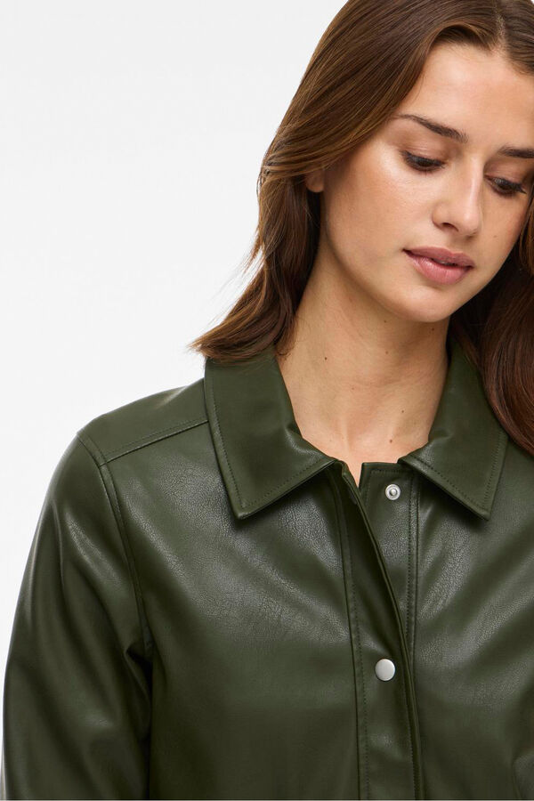 Vila Casaco de couro sint&eacute;tico com bot&otilde;es Verde