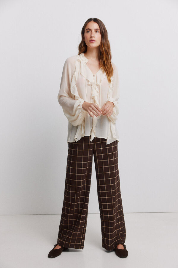 Vila Blusa fluida com folhos Ecru