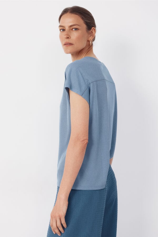 Cortefiel Hemstitch T-shirt Blue