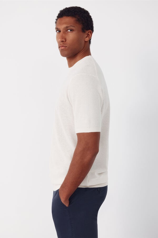 Cortefiel Basic short sleeve jersey T-shirt Ivory