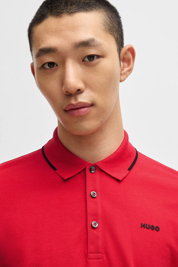 HUGO Camisa polo de algodão elástico slim fit com logo estampado Subiu