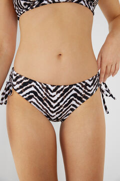 Cortefiel Zebra print ruched side bikini bottoms Ecru