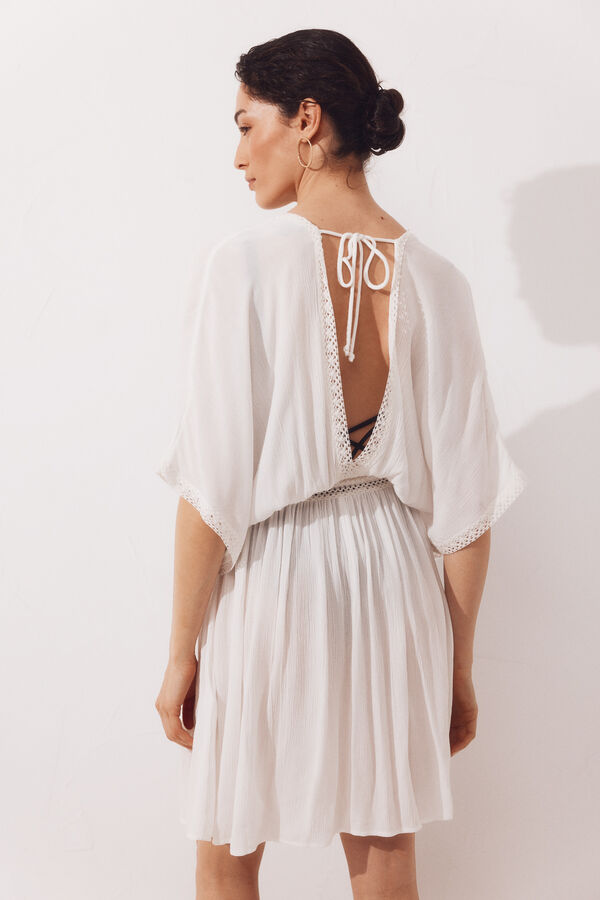 Cortefiel Short lace-trim kaftan White