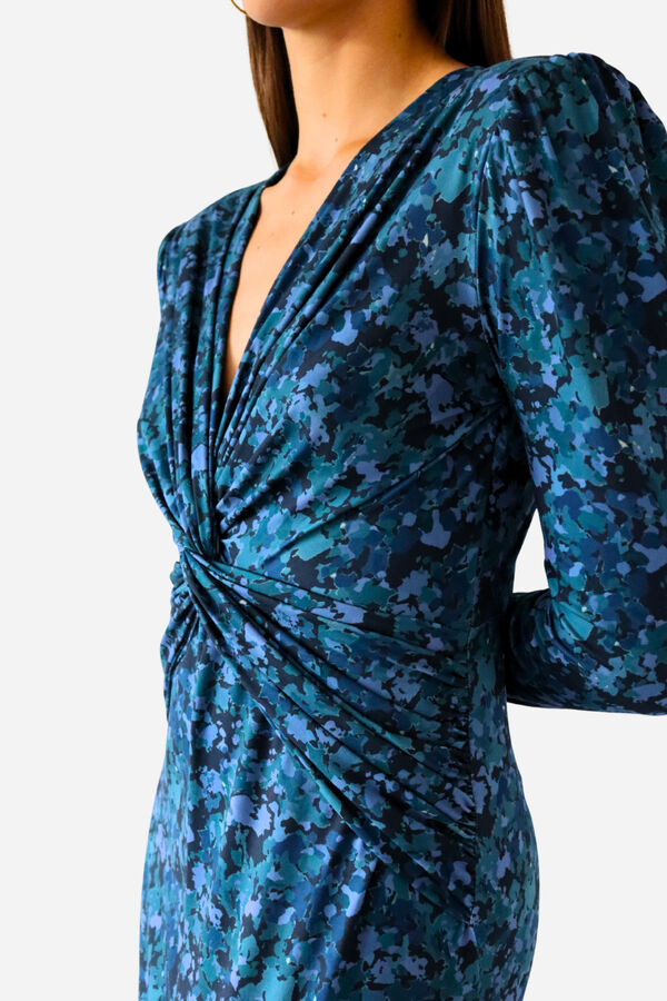 Cuplé Vestido midi de malha estampado Azul