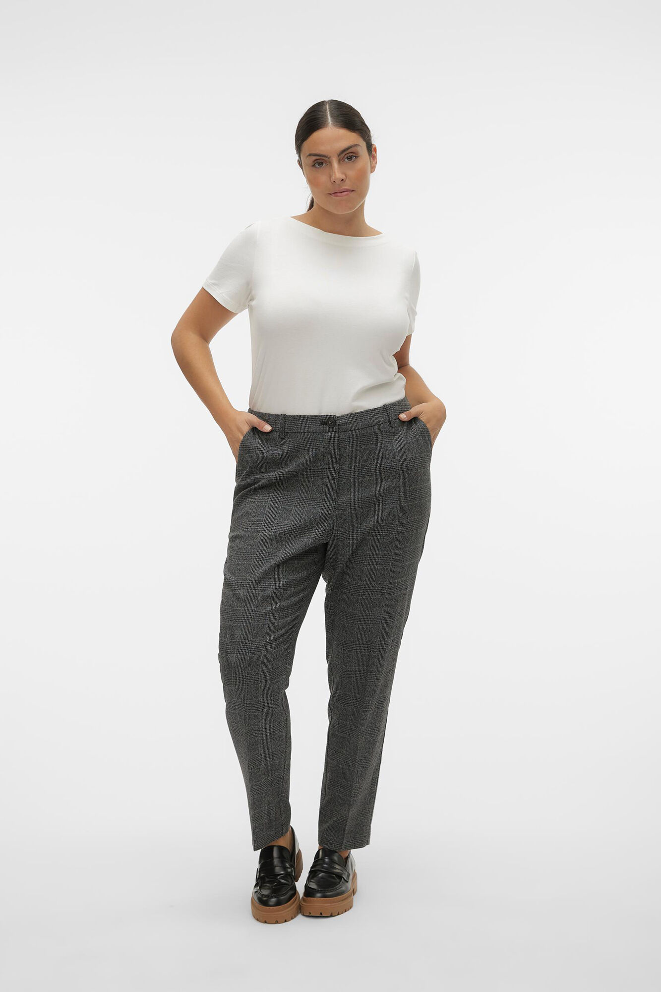 Chalona Black-Grey Jacquard Check Trousers | i dare to be