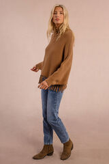 Molly Bracken Camisola de manga comprida com detalhe de franjas Tostado
