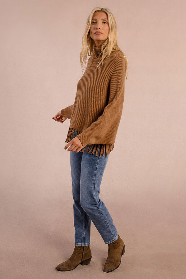 Molly Bracken Camisola de manga comprida com detalhe de franjas Tostado