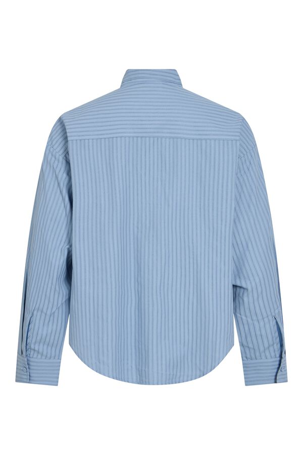 Vila Camisa de riscas com la&ccedil;ada na gola Azul