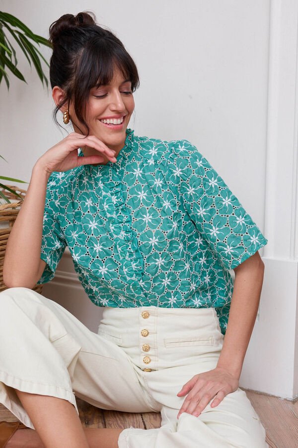 Cortefiel Areas embroidered shirt Turquoise