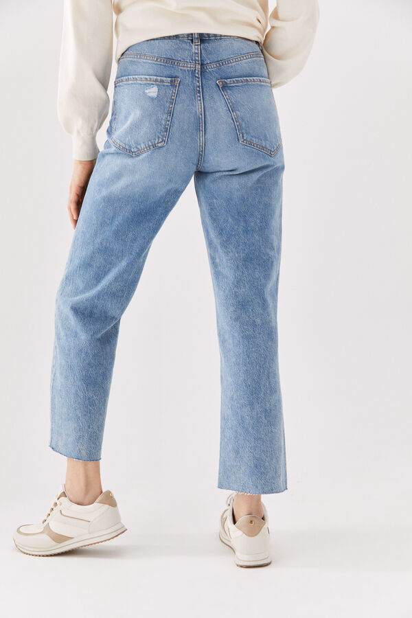 Cortefiel Straight cropped ripped jeans Blue