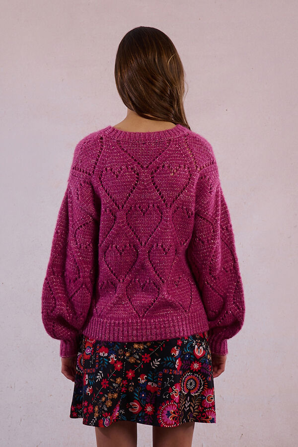 Molly Bracken Jersey de manga larga en punto calado con corazones Lila