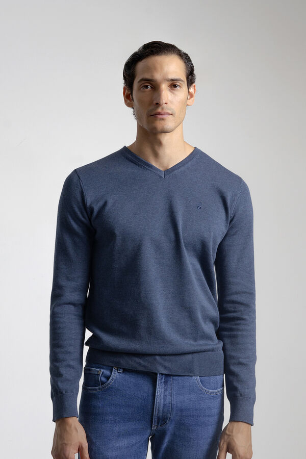 PuroEGO Camisola gola em bico algodão Azul