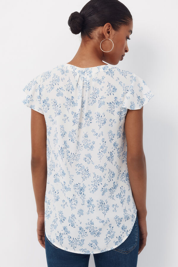Cortefiel Blusa fluida manga vuelo Estampado blanco
