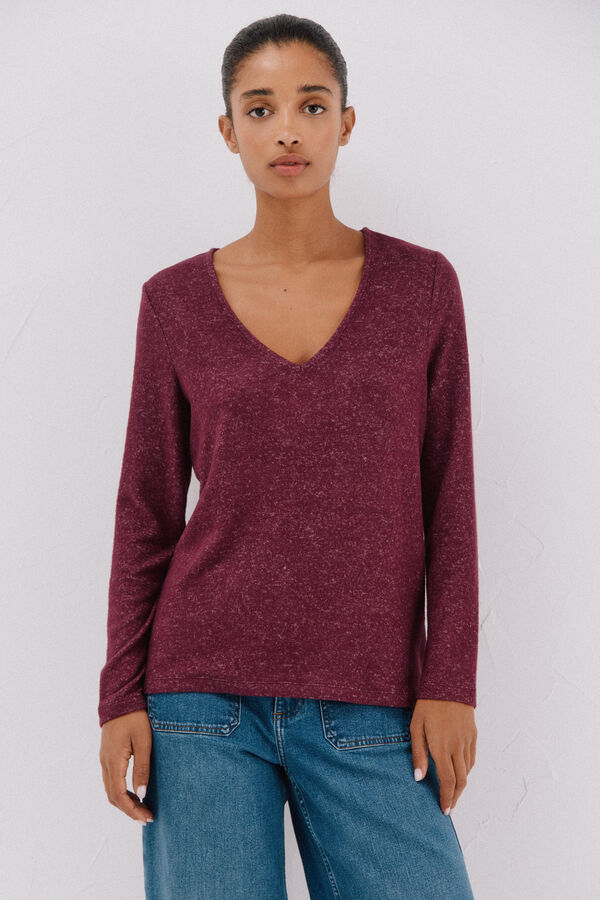 Cortefiel Essential v-neck t-shirt Purple