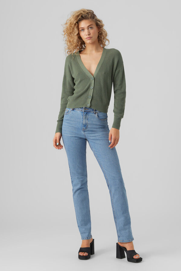 Cortefiel Long-sleeved cardigan with V-neck Green