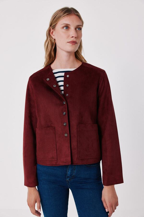 Cortefiel Faux suede jacket Maroon