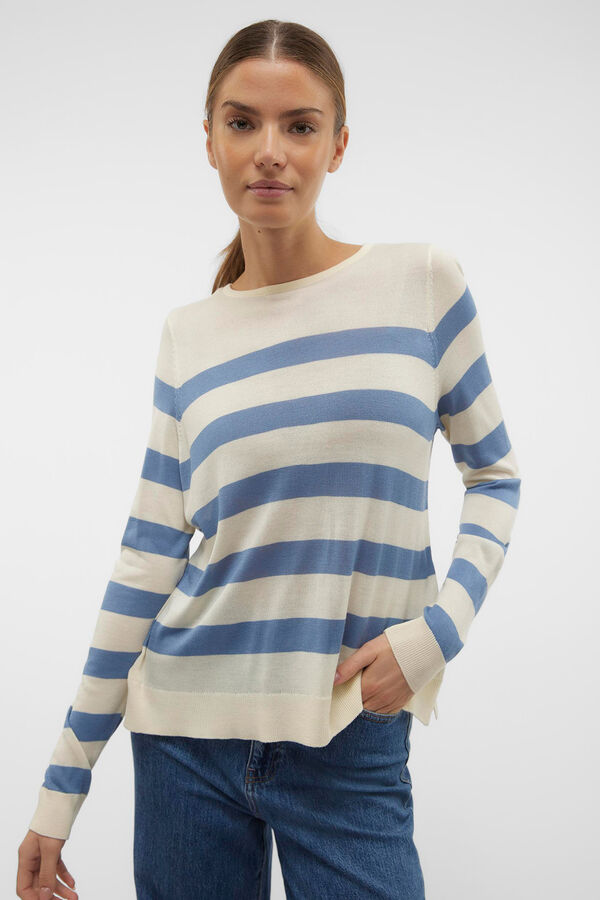 Cortefiel Women's long-sleeved round neck striped jumper Grey