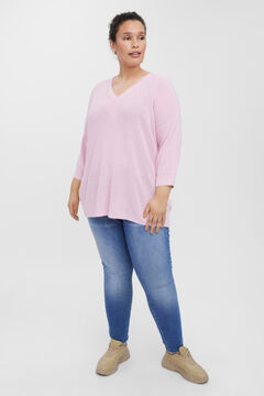 Cortefiel Curve long knit jumper with French sleeves Pink