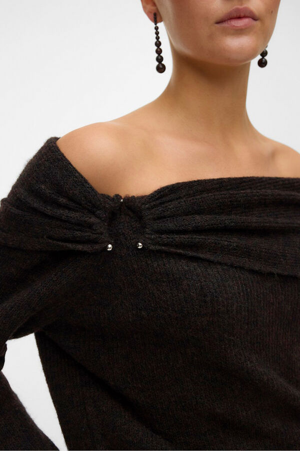 Vero Moda Camisola feminino de malha macia de malha manga Castanho