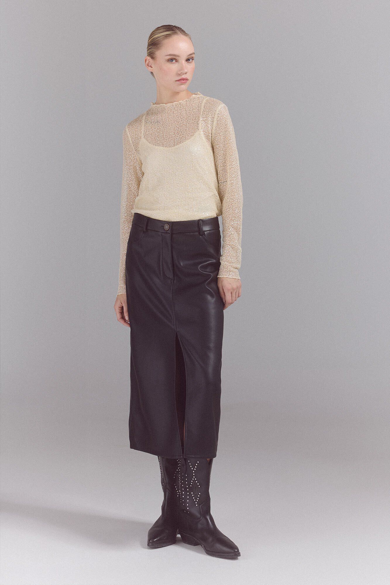 Long pleather skirt on sale