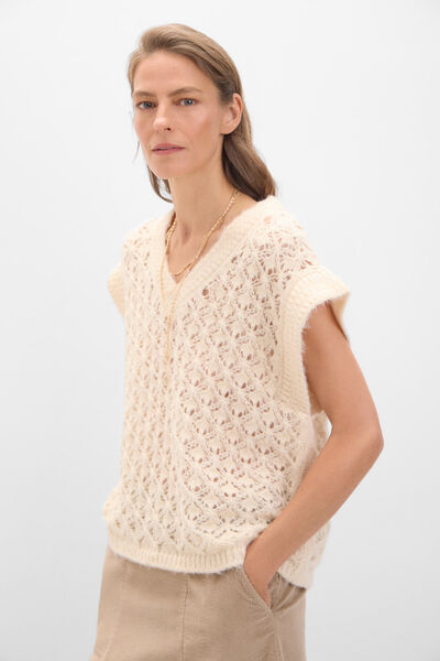 Cortefiel Openwork jersey-knit vest Ivory