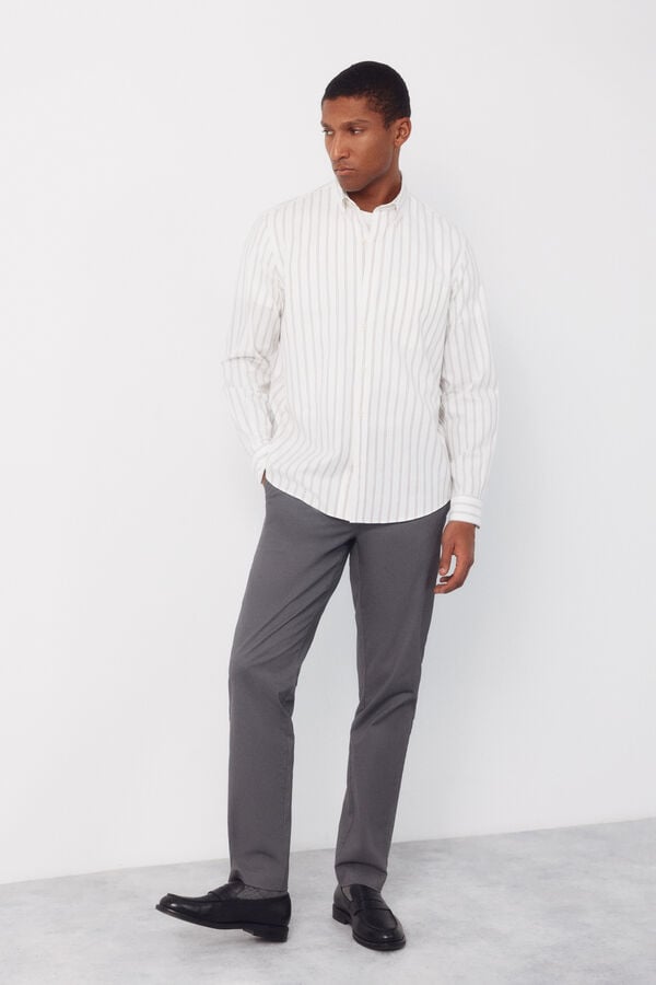 Cortefiel Oxford slub striped shirt Ivory