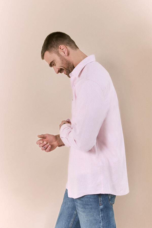 OOTO Camisa em algod&atilde;o e linho &agrave;s riscas Subiu