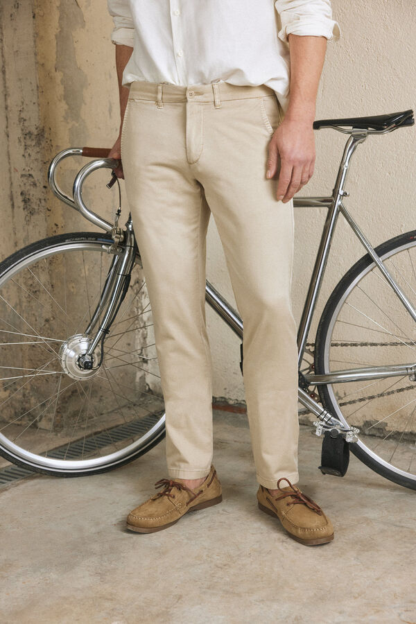 Cortefiel Slim fit chinos with elasticated waistband Beige