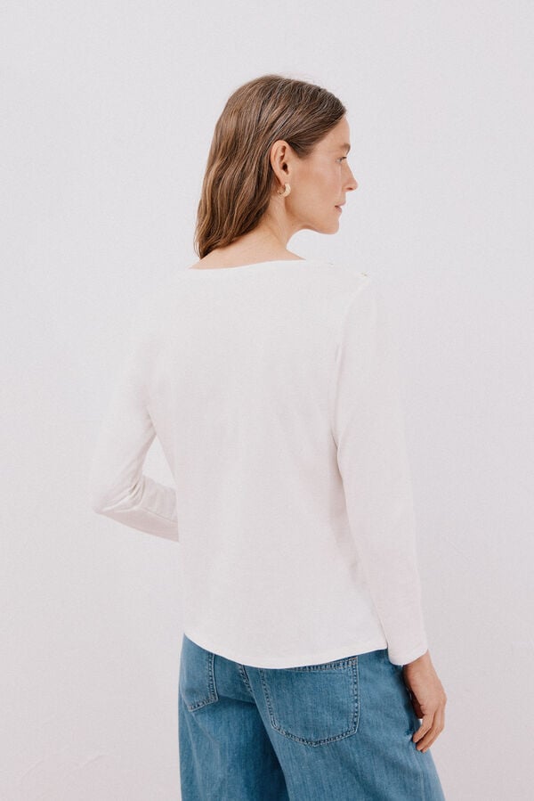 Cortefiel Boat neck T-shirt with buttons White