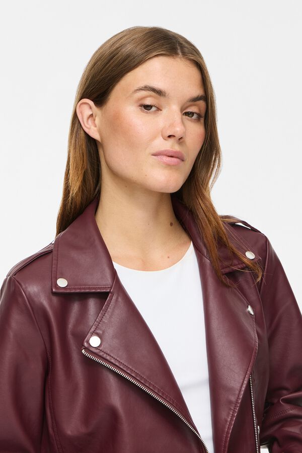 Vila Faux leather biker jacket Maroon