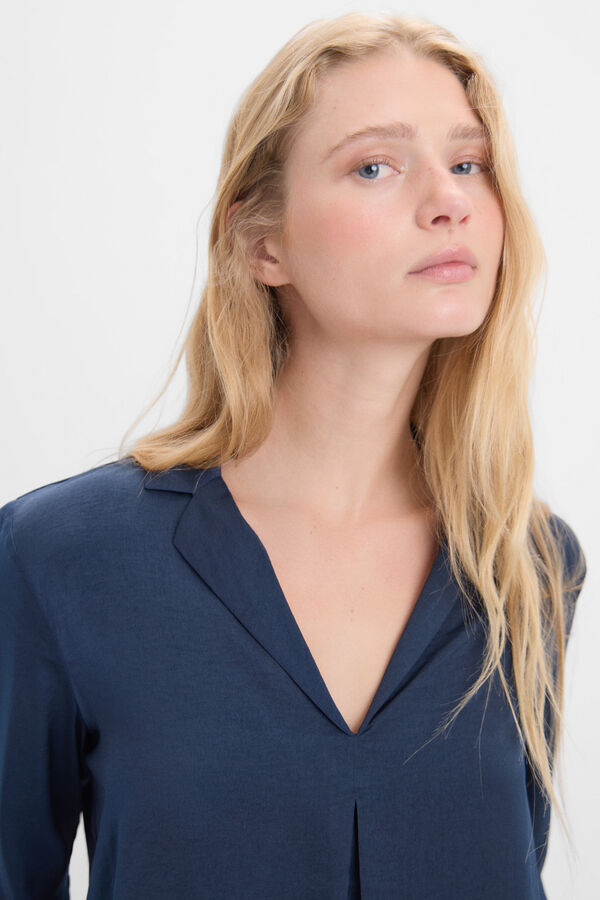 Cortefiel Satin blouse with lapel collar Navy