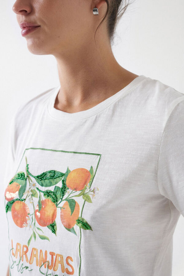 Cortefiel Orange print T-shirt Beige