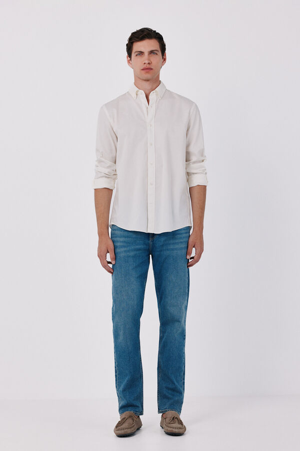 Cortefiel Plain light oxford shirt Ivory
