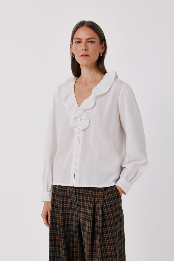 Cortefiel Ruffle blouse White