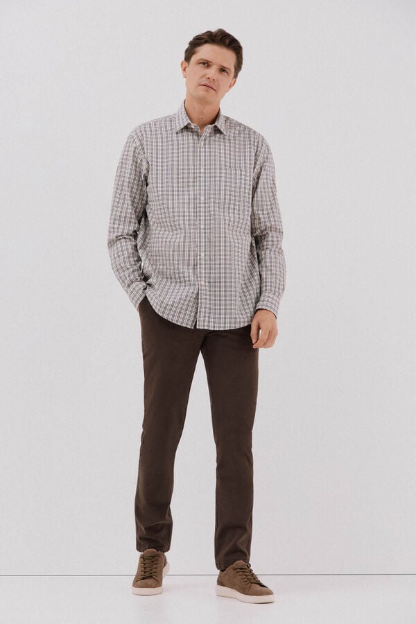 Cortefiel Checked poplin shirt Printed blue