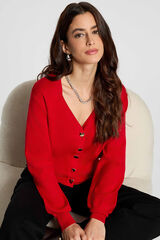 Morgan Colete ajustado gola em V Vermelho