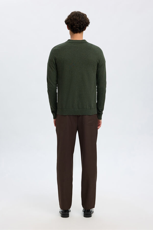 Selected Camisola polo 100% algodão com meia fecho-éclair . Verde